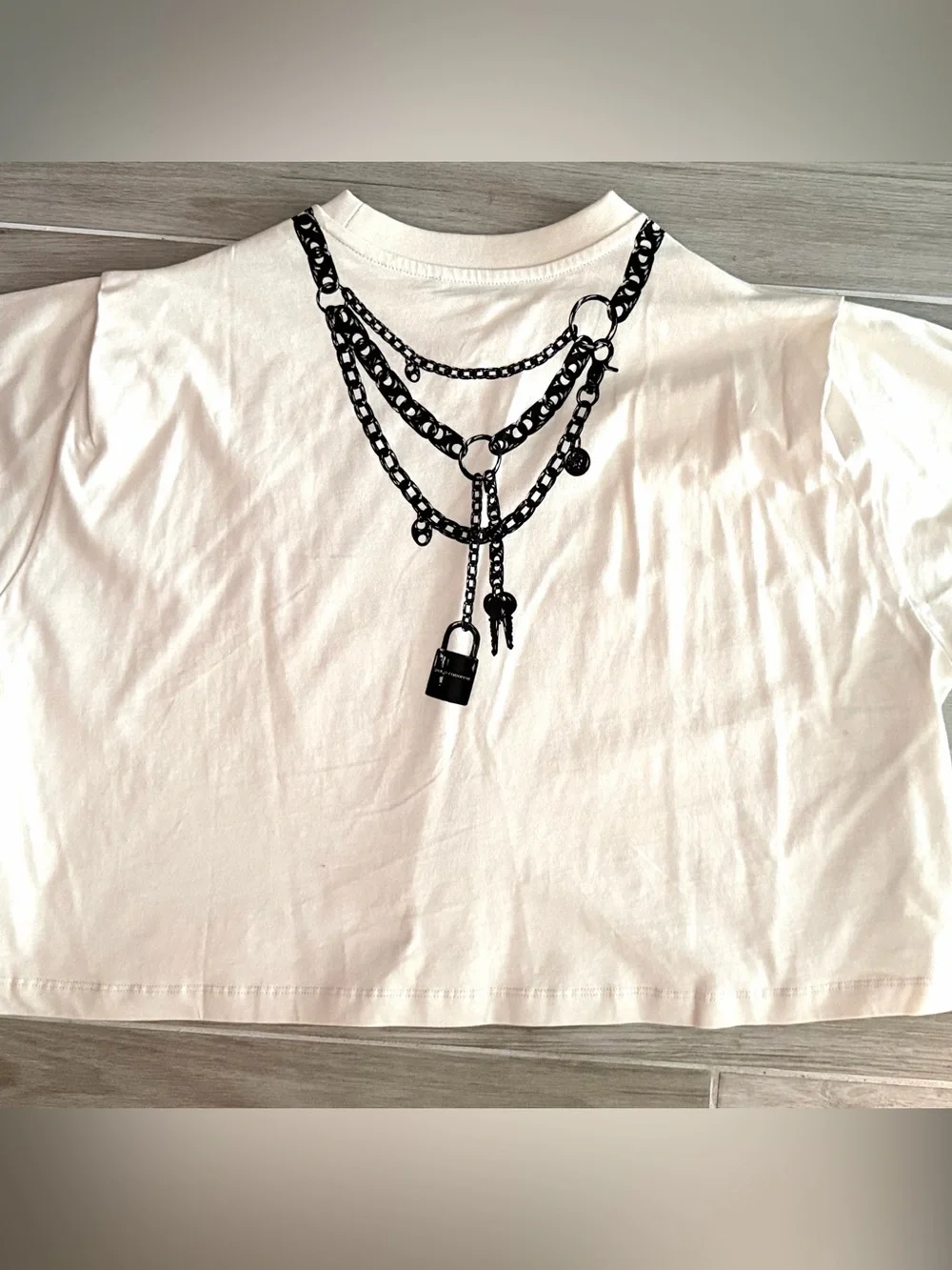 Paco Rabanne Ivory Trompe L’oeil necklace cropped T-Shirt Size S - Picture 6 of 7